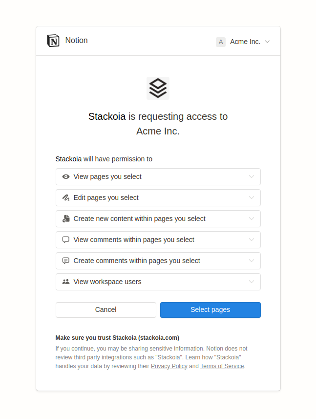 Stackoia Notion auth step 1